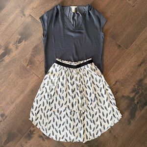 H&M Blue Top and Feather Print Skirt